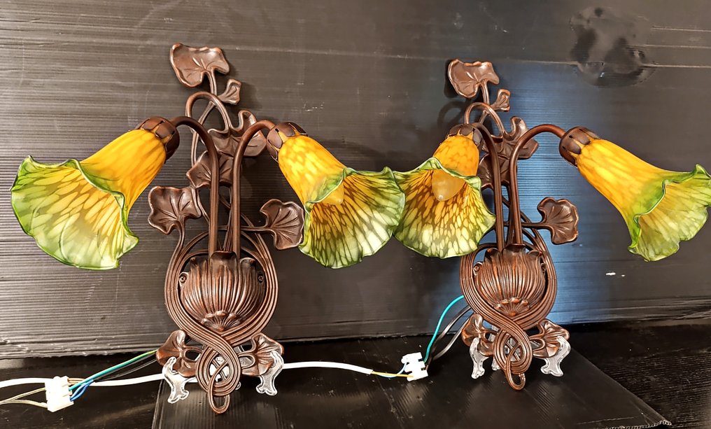 Stile Art Nouveau revival, 40 cm - 壁突式照明 (2) - 金属, 玻璃 #3.2