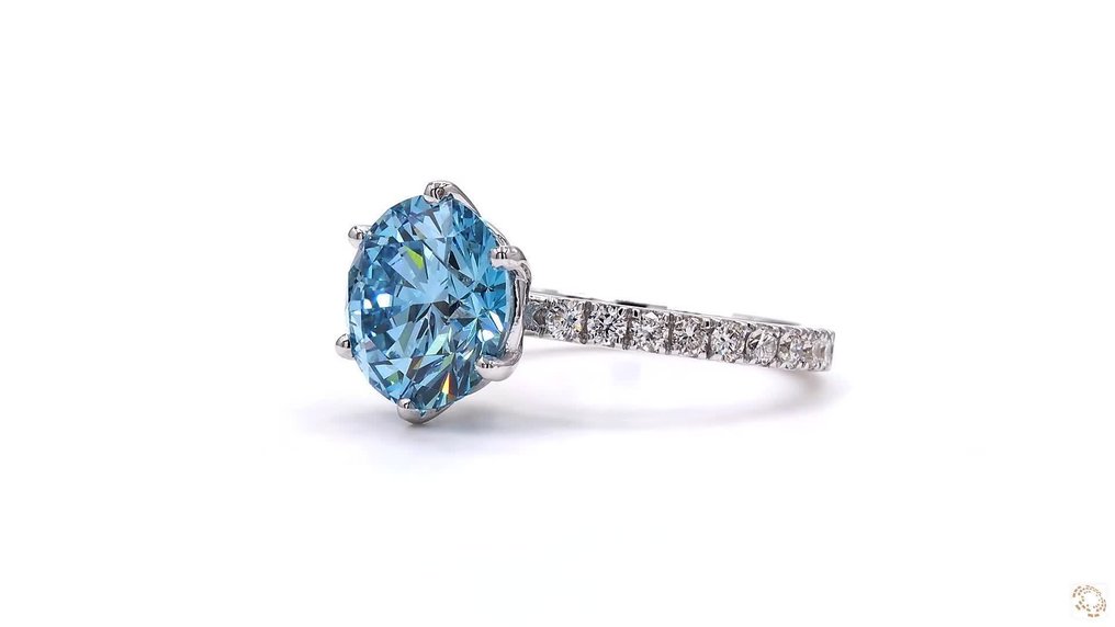 Zonder minimumprijs - Ring - 18 karaat Witgoud -  4.73ct. tw. Blauw Diamant (Fancy gekleurde, lab-grown diamant) - Diamant #4.3