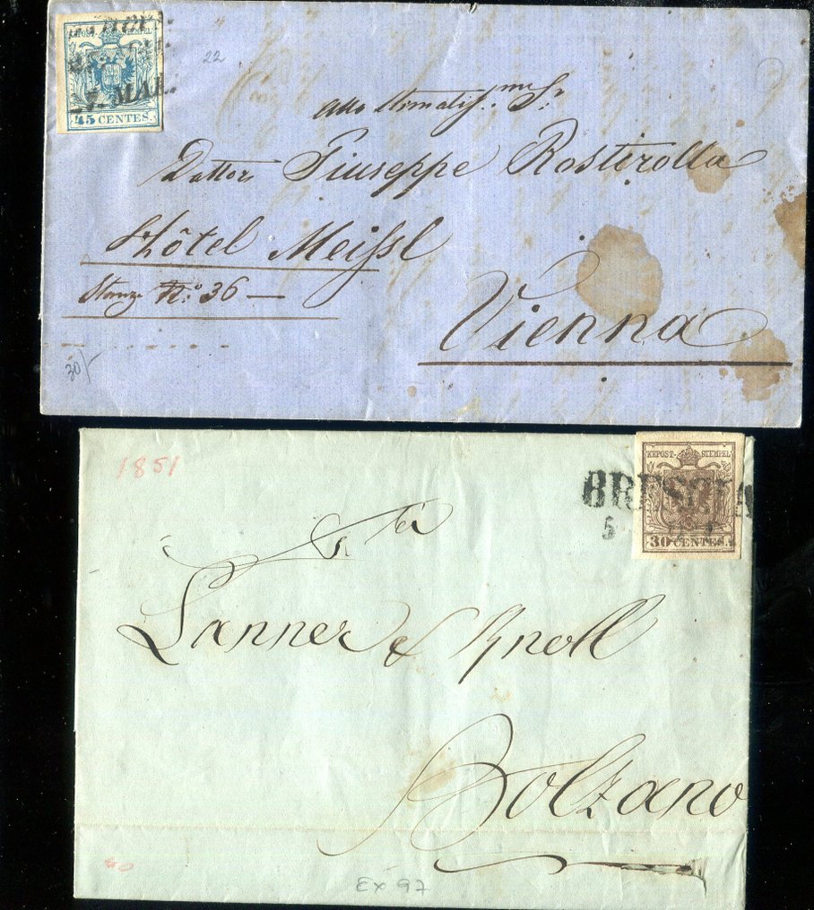 Αρχαία κράτη Ιταλίας - Lombardo Veneto 1850 - Τιμές εντός της Αυτοκρατορίας των Αψβούργων. - Sassone 7, 22. #1.0