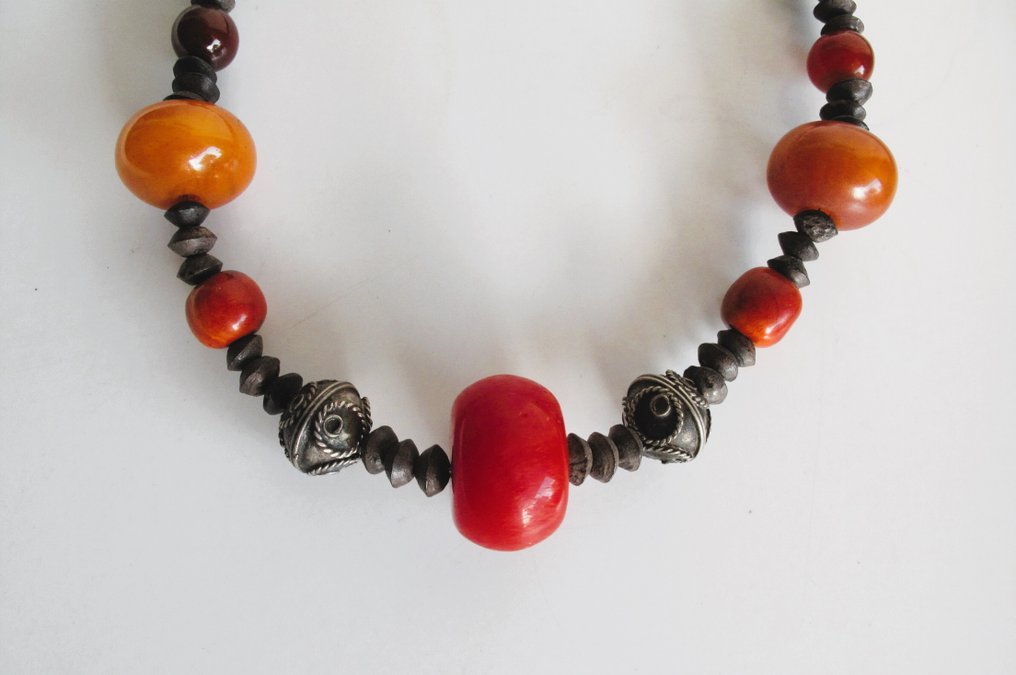 Ρητίνη, Μέταλλο, Ξύλο, κοράλλι - Κολιέ - Berbère Μαρόκο #2.1