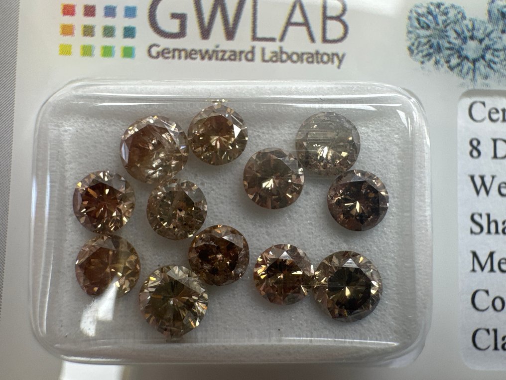 Nincs minimálár - 12 pcs Gyémánt (Természetes színű) - 2.70 ct - Kerek Barna - VS1, I1 - Gemewizard Gemmológiai Laboratórium (GWLab) #1.0
