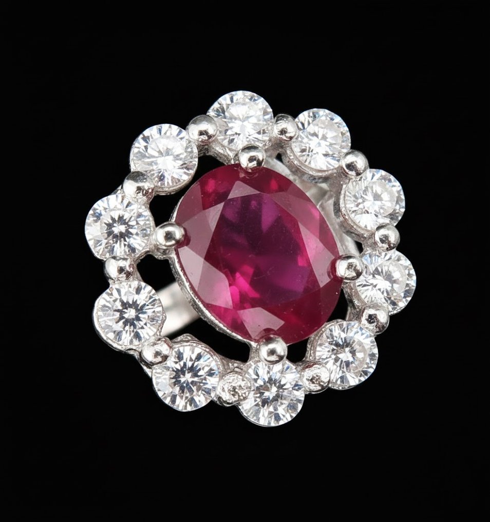 Rubin - Argint, Inel Rubis „Fleur Royale”: Pasiune și eleganță atemporală - Argint 925 - Inel #1.0