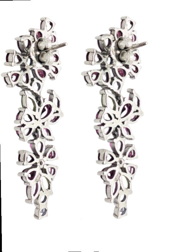 Nincs minimálár - Drop fülbevaló Ezüst, Aranyozott, 18 kt. Rodolit - Peridot - Tanzanite - 9,20 kt. #4.3