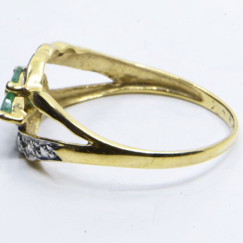 Ring - 18 kt. Yellow gold -  0.22ct. tw. Emerald - Diamond #2.1