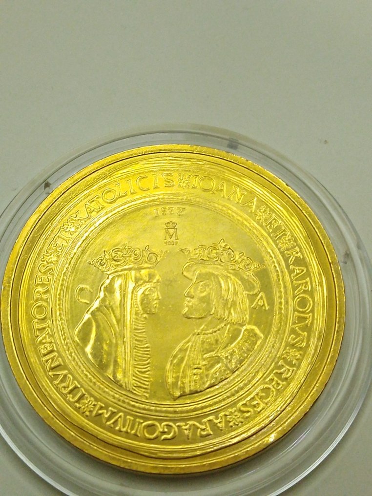 Spania. Juan Carlos I. Monedas 2000 pesetas de plata en calidad proof años 1994/95/96/97 y un 100 ducados bañados en oro  (Ingen reservasjonspris) #2.1