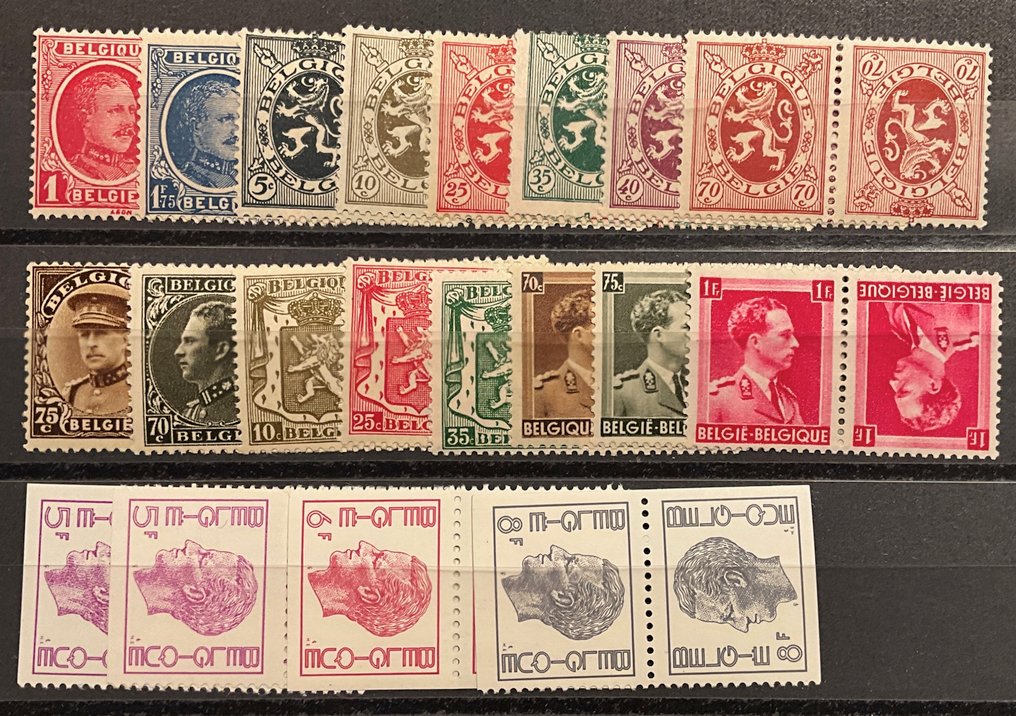 België 1922/1972 - Verzameling Kopstaande zegels + Kopstaande zegels met tussenpaneel - OBP / COB KP + KT #2.1