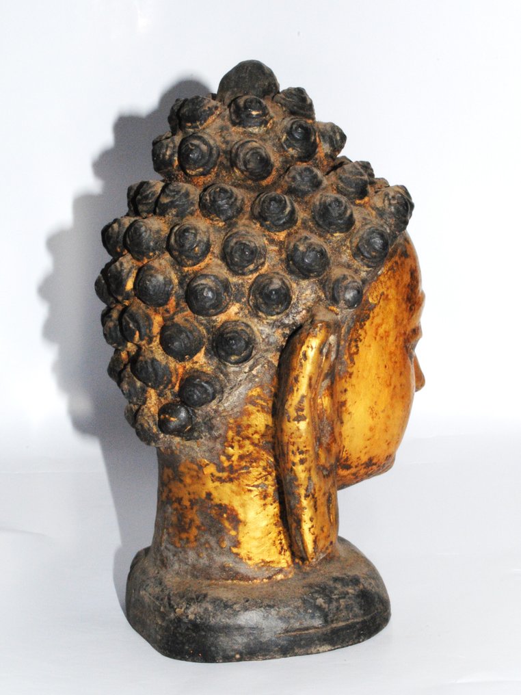 佛像冥想的重型陶瓷作品，镀金，23厘米，1344克 - 尼泊爾  (沒有保留價) #4.3