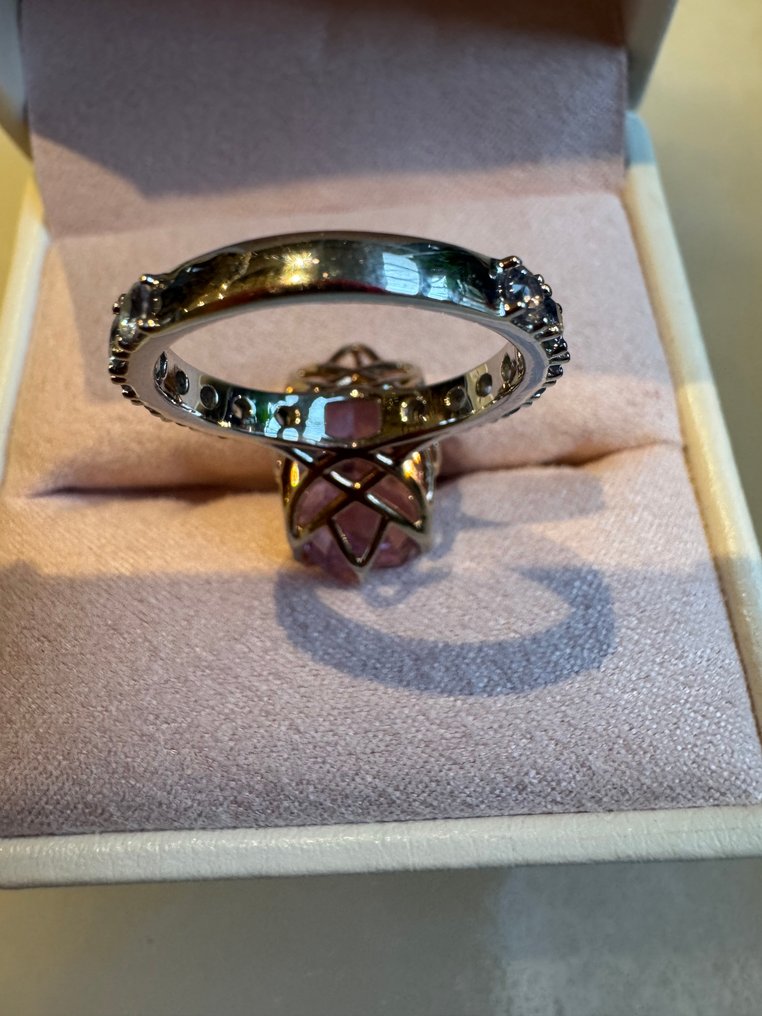 鸡尾酒戒指 - 14K包金 白金, 黄金 - 11.00ct. tw. 紫锂辉石 - 蓝宝石 - 天然粉色昆士特戒指 #4.3