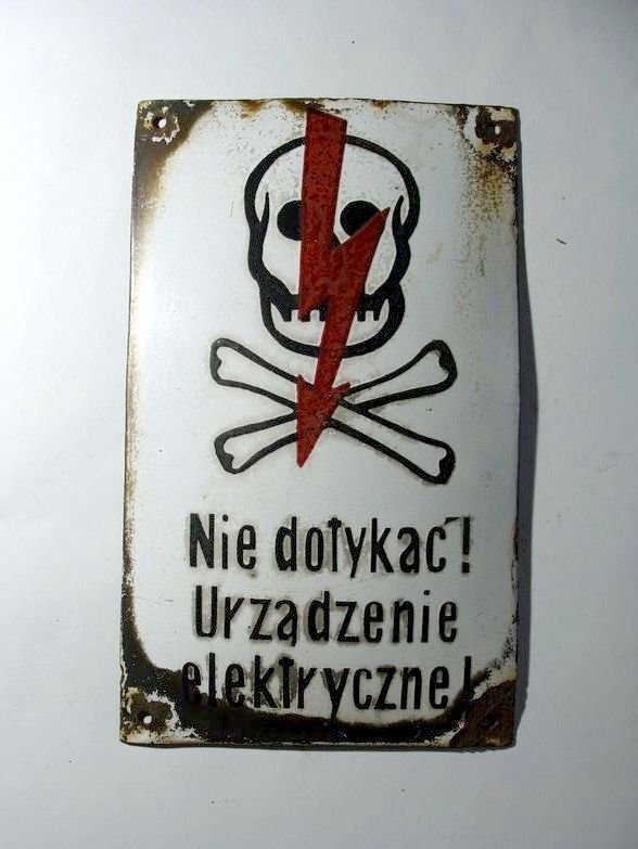 Old enamel sign "Caution: Electricity" Do not touch! Electrical device! - unbekannt - Enamel sign - Enamel #1.0