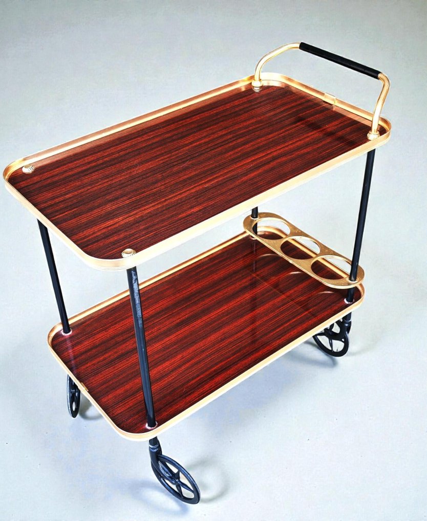 上菜手推車 - 鍍金黃銅, 膠木, Formica, 花梨木 #3.2