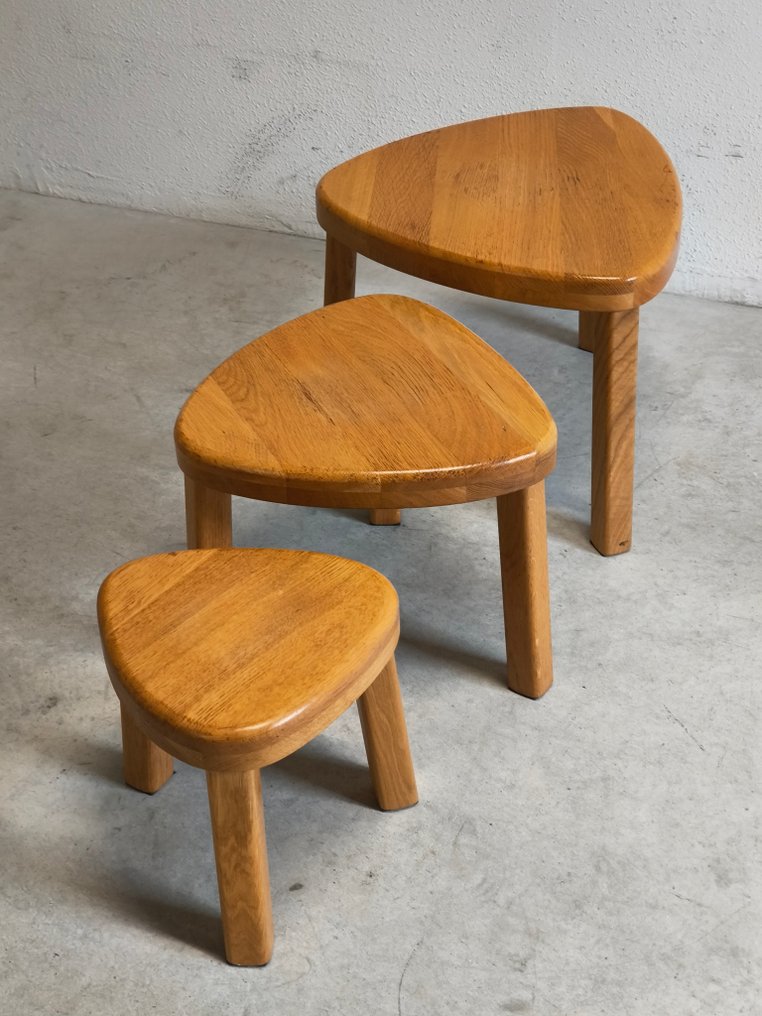 Nesting tables - Oak - Three side tables - Brutalist blond oak #1.0