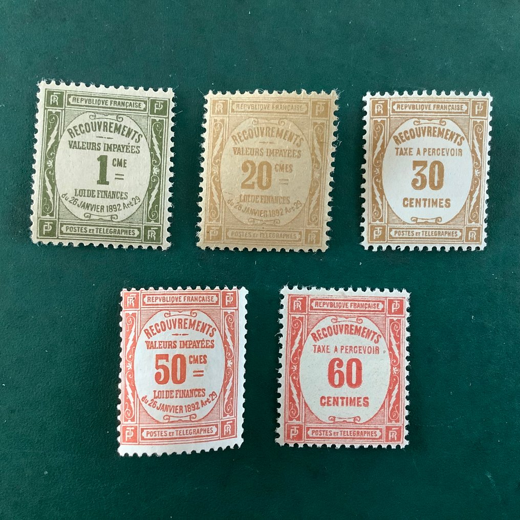法國 1908/1925 - 税收：良好价值的回收 - MNH - Yvert 43 en 45/48 #1.0