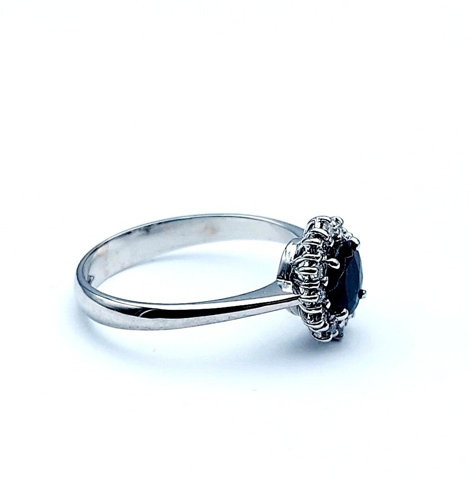 Bague - 18 carats Or blanc Saphir - Diamant #2.1