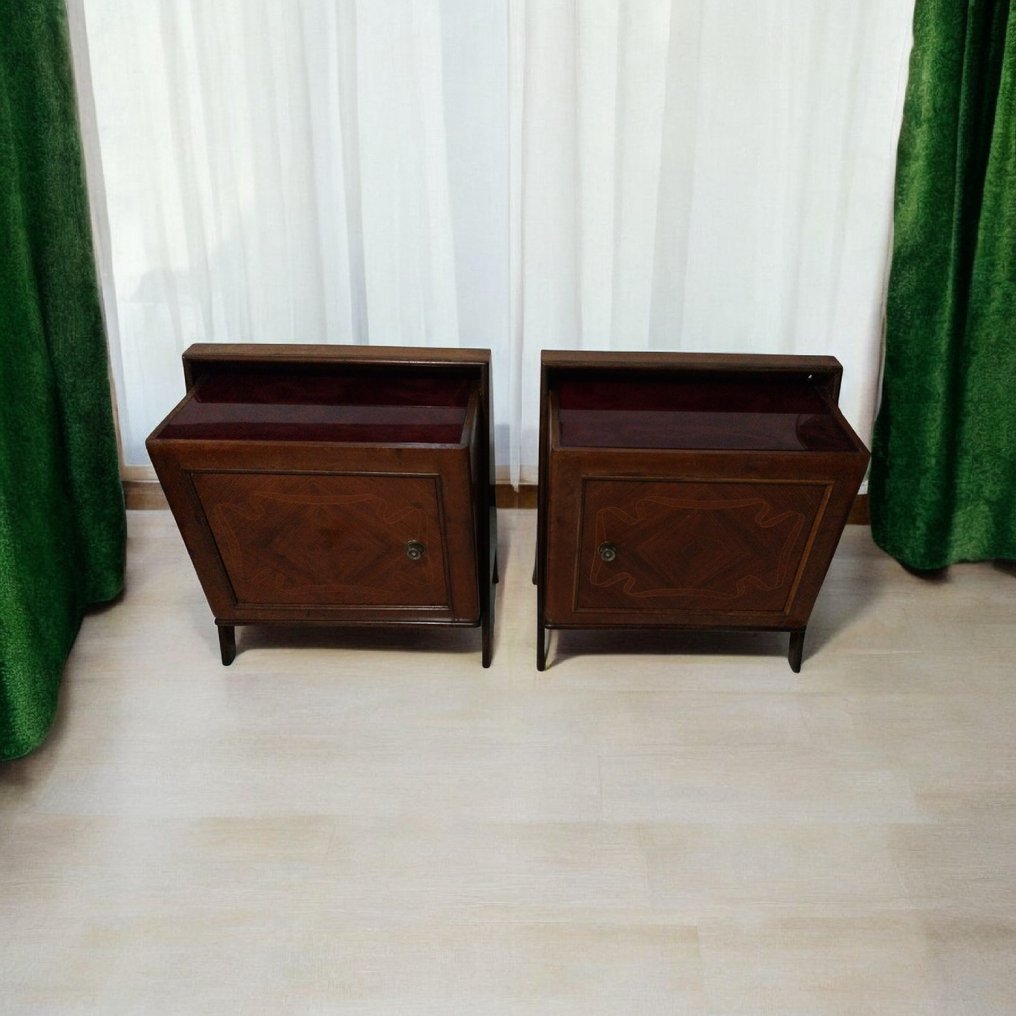 Nightstand - Burr walnut, Mahogany - Pair of bedside tables in walnut and mahogany veneer. #2.1