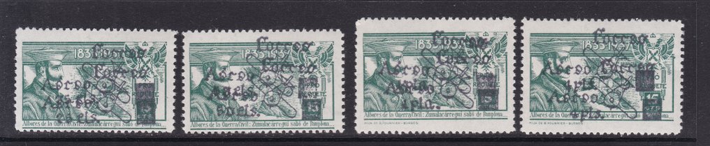 Ισπανία 1936 - Ολοκληρωμένη σειρά διπλής φόρτωσης κανονική και ανάποδη, «Ταχυδρομείο Αεροπορικό 25-50 σεντ και 1-4 #2.1