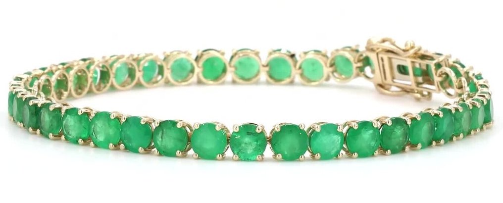 Zonder minimumprijs - Tennis armband - 14 karaat Geel goud - 16.50ct. tw. Smaragd - Smaragd #1.0