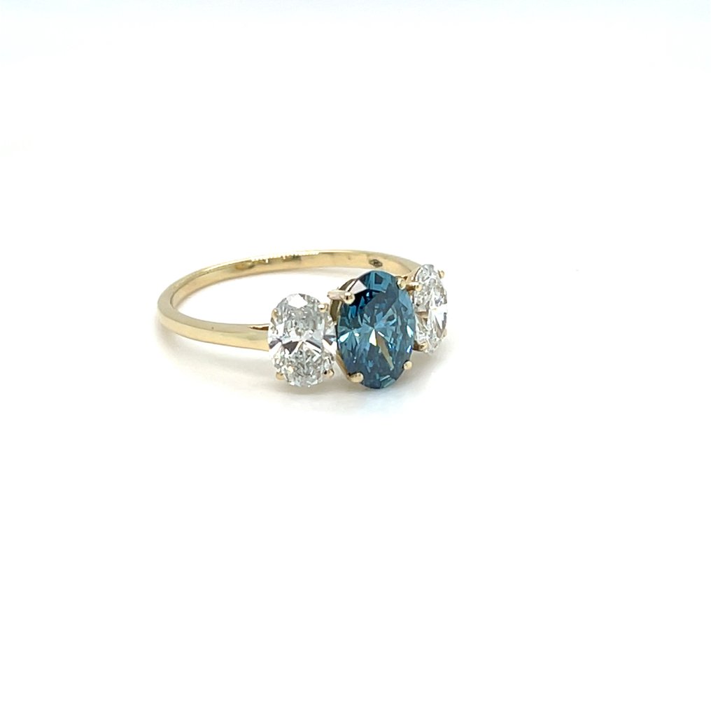 Sans prix de réserve - Bague - 14 carats Or jaune -  2.10ct. tw. Bleu Diamant (Diamant de laboratoire de couleur fantaisie) - Diamant #2.1