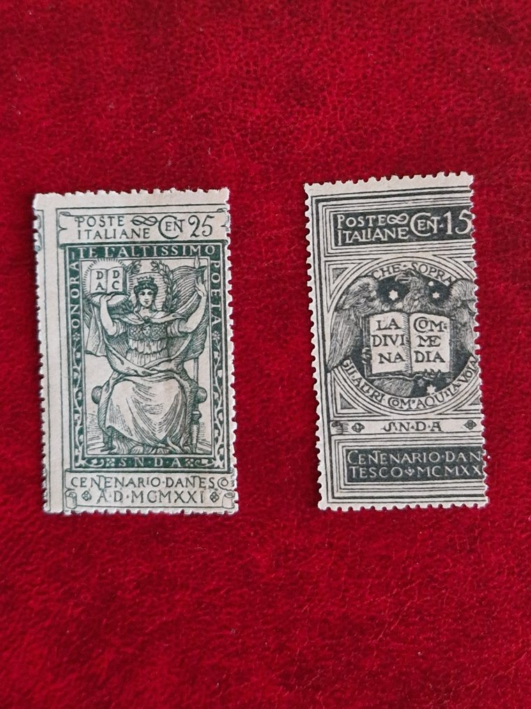 Italy Kingdom 1921 - Dante non issued 116Anh with a strongly shifted right dentellation to the left and 25. Sassone Cent. - Sassone 116Anh, 117ndc #1.0