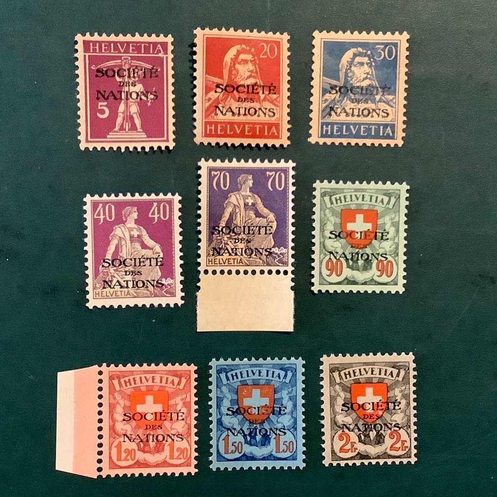 Schweiz 1922/1925 - FN: 9 ubrugtede frimærker (sjældne) - Zumstein 17/18 en 20/26 #1.0
