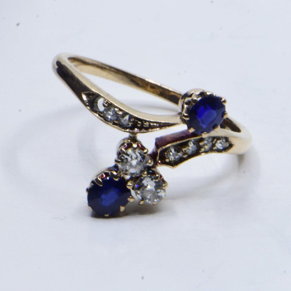 Δαχτυλίδι - 14 καράτια Κίτρινο χρυσό -  0.28ct. tw. Ζαφείρι - Διαμάντι #1.0