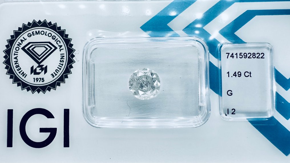 没有保留价 - 1 pcs 钻石  (天然)  - 1.49 ct - 圆形 - G - I2 内含二级 - 国际宝石研究院（IGI） - （自然） #2.1