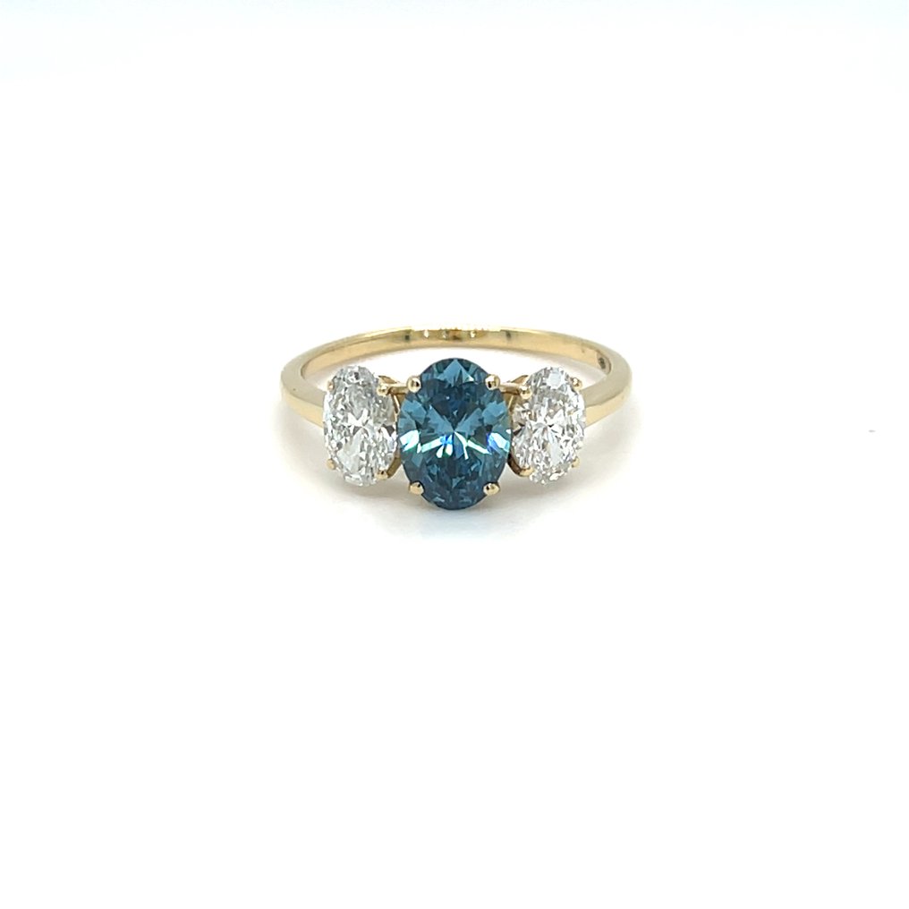Sans prix de réserve - Bague - 14 carats Or jaune -  2.10ct. tw. Bleu Diamant (Diamant de laboratoire de couleur fantaisie) - Diamant #1.0