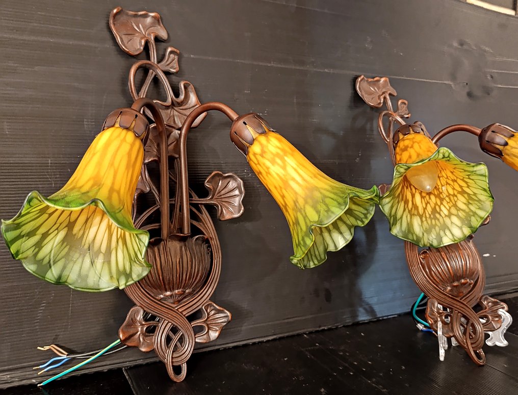 Stile Art Nouveau revival, 40 cm - 壁突式照明 (2) - 金属, 玻璃 #4.3