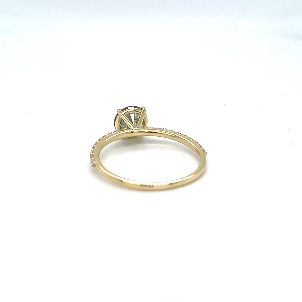 Ingen mindstepris - Ring - 14 karat Gulguld -  1.22ct. tw. Grøn Diamant (Laboratoriedyrket diamant i fancy farver) - Diamant #4.3