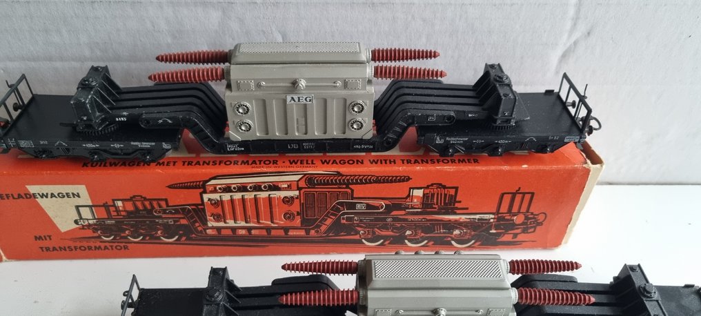 Märklin H0 - 4618 2 x + 4618 - Model wagonu towarowego (3) - 2 x Union trafo diepladers + 1 met kist dieplader - DB #3.2