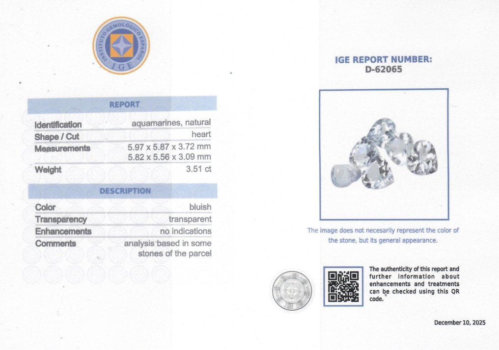 6 pcs  Blå Akvamarin  - 3.51 ct - Instituto Gemólogico Español (IGE) - Uden behandling #2.1