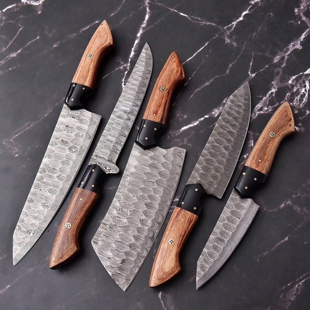 HHH - 厨刀 - Kitchen knife set -  厨师刀 - 蔷薇木, 纯皮革 - 北美 - 厨房刀，厨师刀 #1.0