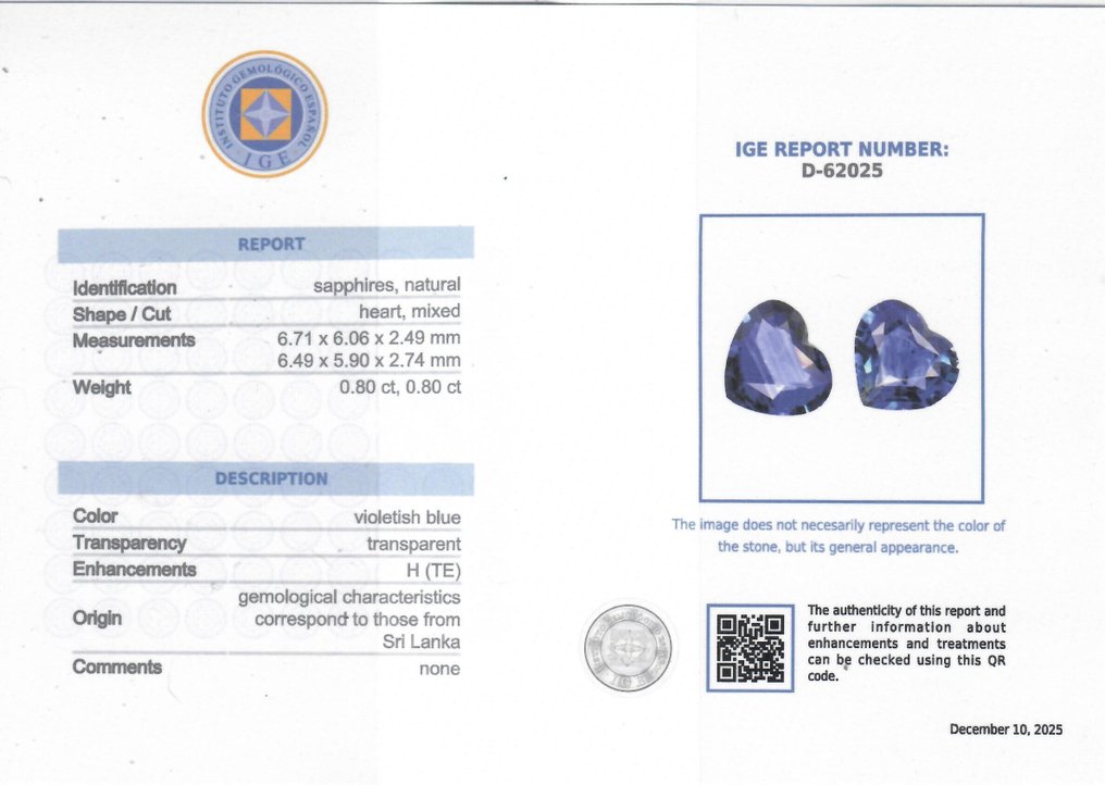 2 pcs  蓝色 蓝宝石  - 1.60 ct - 西班牙宝石学院（IGE） - 斯里兰卡 #2.1