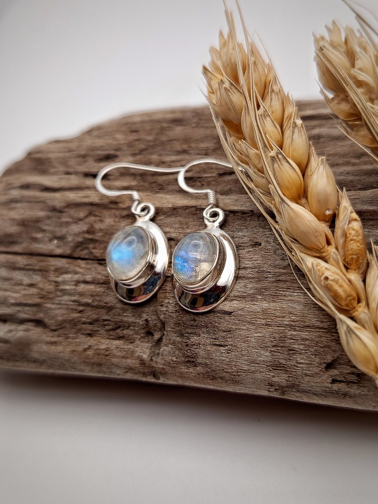 925银耳环，配白色拉布拉多石，顶级品质 - 高度: 30 mm - 宽度: 12 mm- 4 g - (1) #3.2