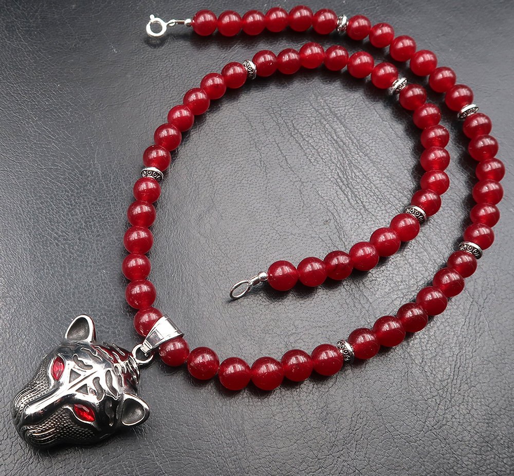 红宝石 - 保护佛教的项链 - 豹子,动物图腾 - 灵性引导 - 925纯银扣环 - 项链 #3.2