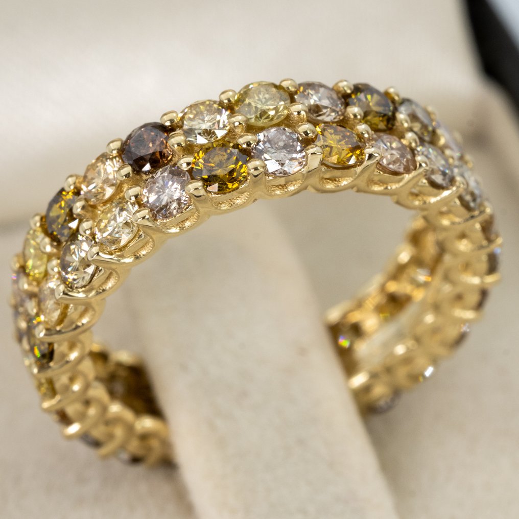 沒有保留價 - 戒指 - 14 克拉 黃金 - 3.91ct. tw. 鉆石 (天然彩色) - IGI #4.3