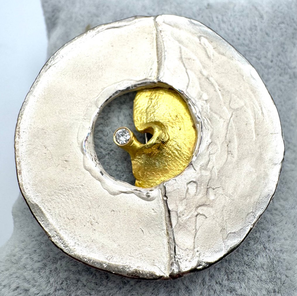 Nincs minimálár - Bross Ezüst, Aranyozott -  0.06ct. tw. Gyémánt (Természetes színű)  #1.0