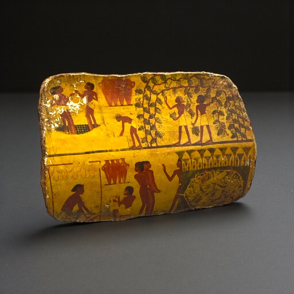 Réplicas do antigo Egito. Fragmento que retrata uma cena de colheita de uvas e produção de vinho  (Sem preço de reserva) #1.0