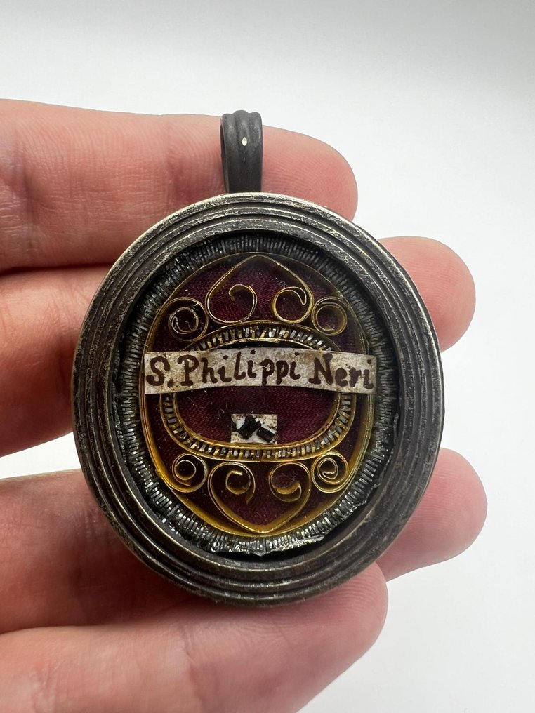 Relicvariu - Argint, Cartiglio dorato - XX secolo - S. Filippo Neri #2.1