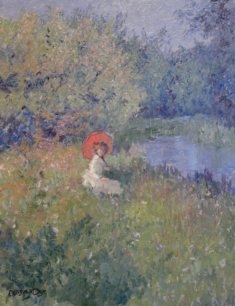 Chris van Dijk (1952) Impressionist - "Au bord de l'eau " #1.0
