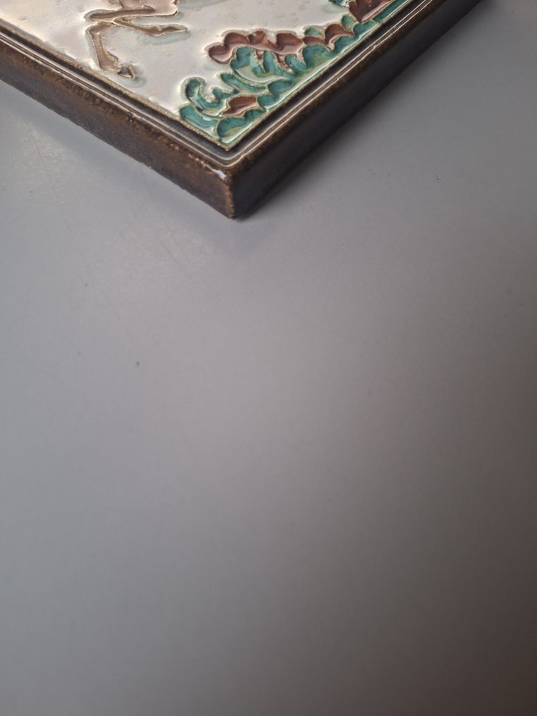 Azulejo - Baldosa de cloisonné con un ciervo saltando - Porceleyne Fles - 1930-1940 #1.0