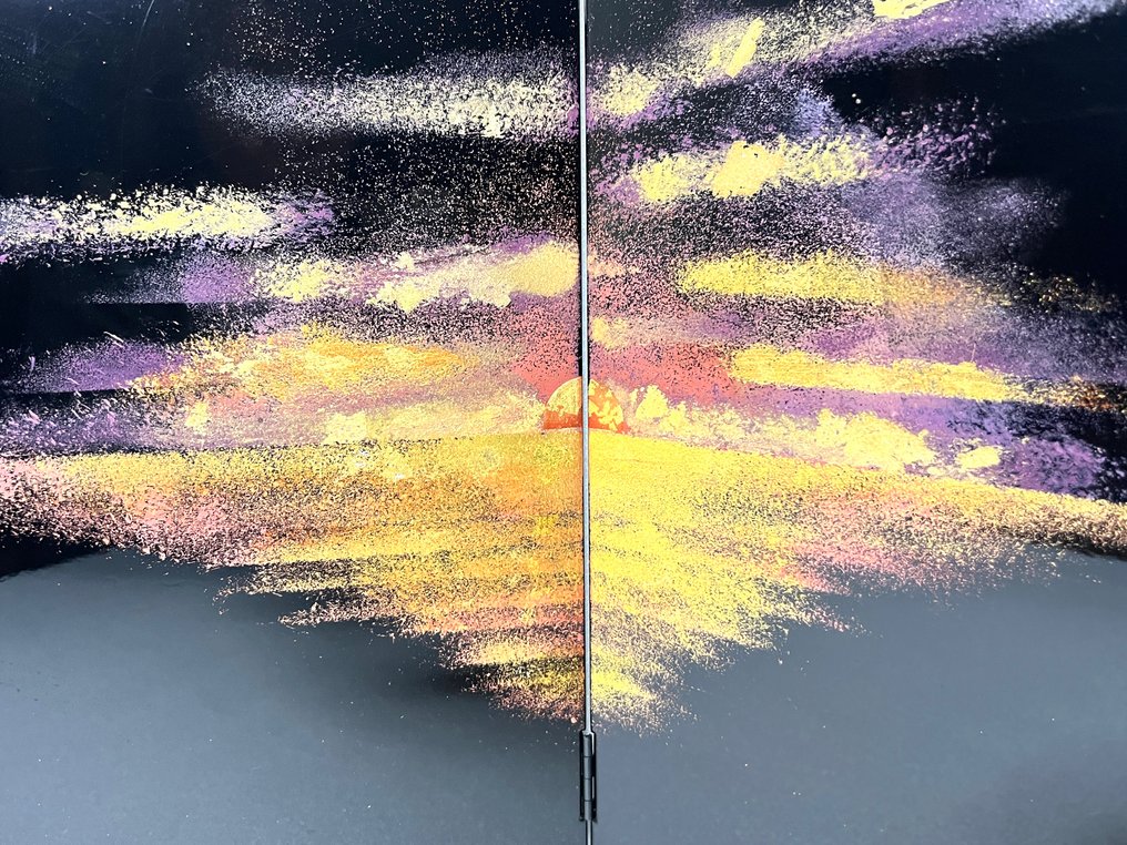 Aizu Lacquerware (会津塗) – Paravento pieghevole in legno a due pannelli con tecnica Maki-e e motivo - Legno - Giappone - Periodo Heisei (1989-presente) #1.0