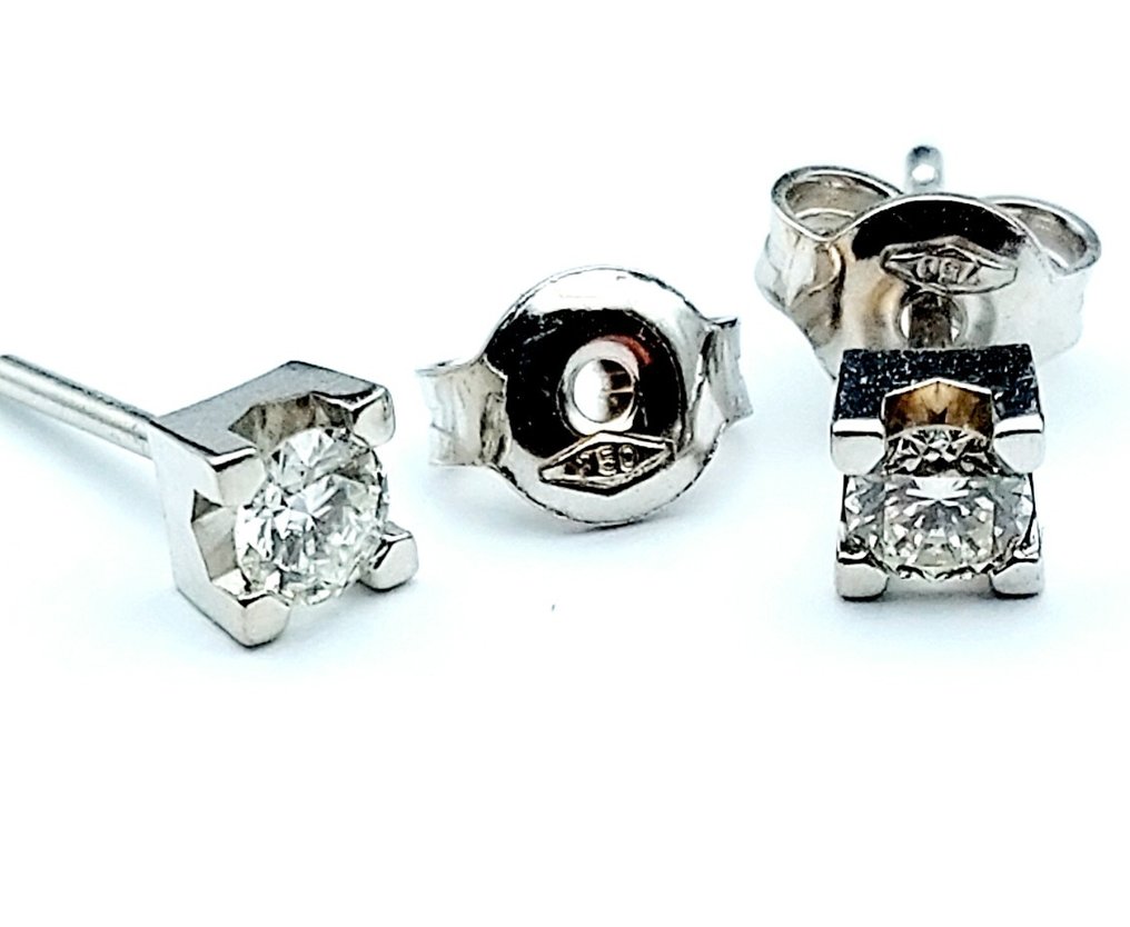 Σκουλαρίκια - 18 καράτια Λευκός χρυσός -  0.16ct. tw. Διαμάντι (Φυσικό)  #2.1
