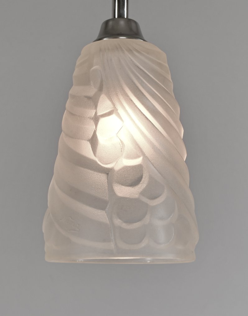 Degué - French art deco pendant light by Degue - a pair - Πολυέλαιος (2) - Γυαλί, νικελωμένο ορείχαλκο και χαλκός #3.2