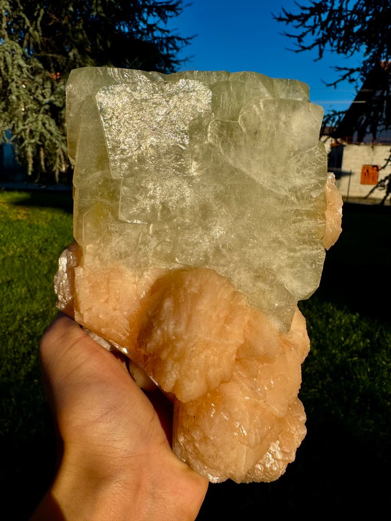 令人惊叹的绿色Apophyllite配Stilbite 水晶在矩陣上 - 高度: 19 cm - 闊度: 13 cm- 2000 g - (1) #3.2