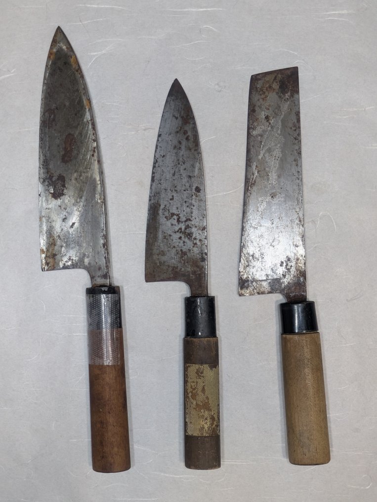 厨刀 - Kitchen knife set - 铁, 钢, 木 - 日本 - 传统铭入和出刃・菜切包丁/杉本・保光作・木屋 #2.1