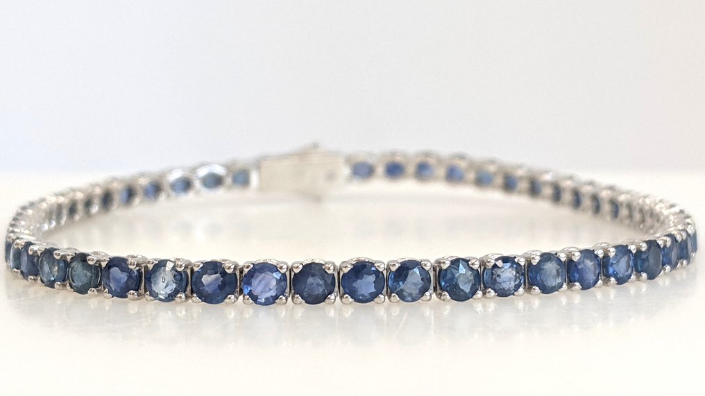 沒有保留價 - 手鈪 - 14 克拉 白金 -  8.24ct. tw. 藍寶石 - IGI #2.1