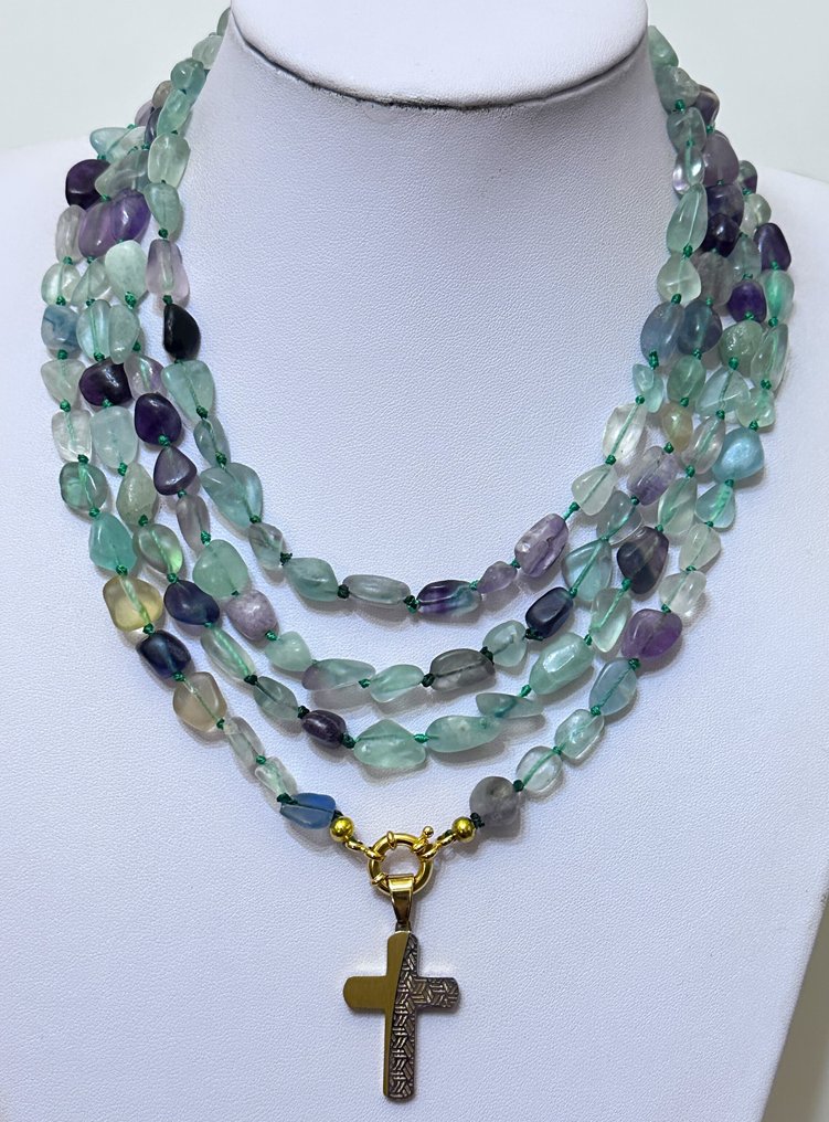 来自巴西的天然氟石,带有天主教十字架。高品质。非常罕见。 - 项链 - Plata 925 #4.3