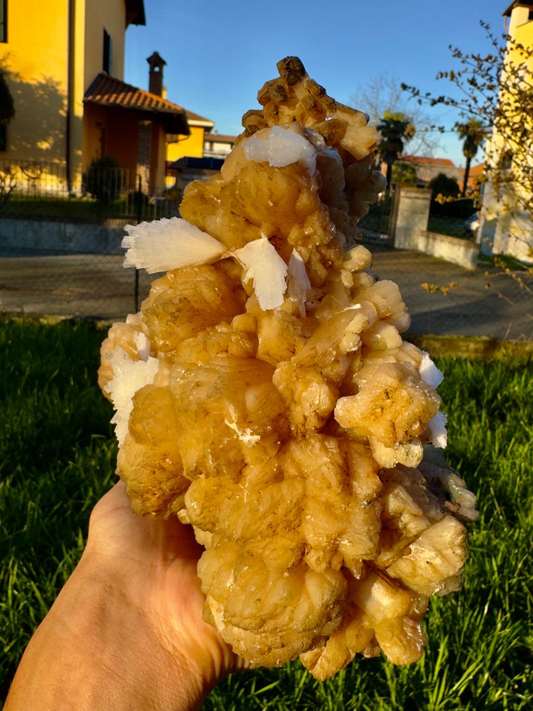 Εκπληκτικά ανθούρια Mesolite πάνω σε πορτοκαλί Stilbite. Κρίσταλ στη μήτρα - Ύψος: 17 cm - Πλάτος: 17 cm- 1525 g - (1) #2.1