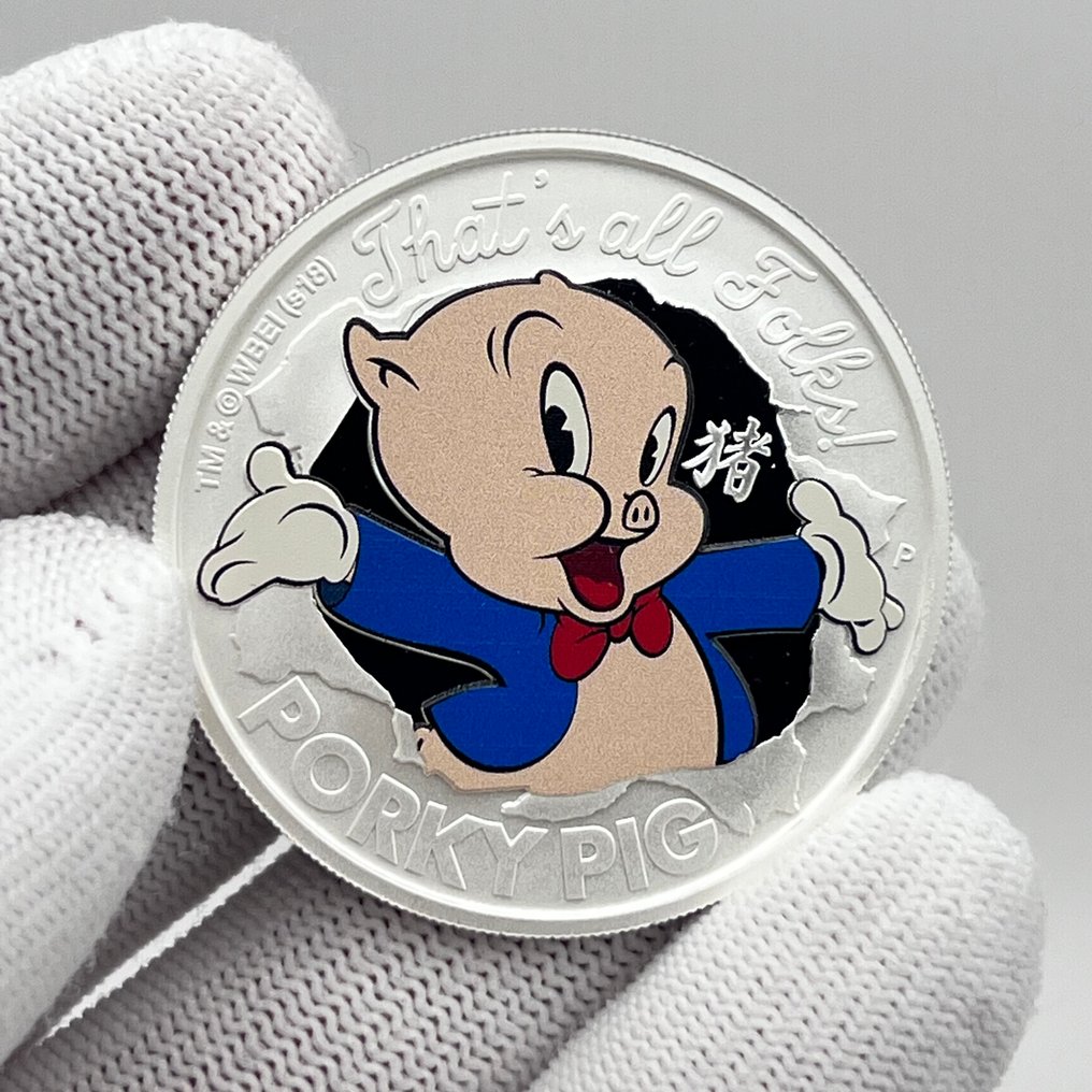 圖瓦盧. 1 Dollar 2018 – Looney Tunes Series: Porky Pig – 1 oz Silver – Ag .999 – Proof / Colorized #1.0