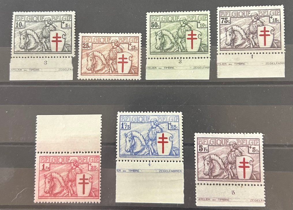 Belgium 1934 - Full series 'Ridder', including 5 seals with plate number. - OBP/COB 394/00 #2.1